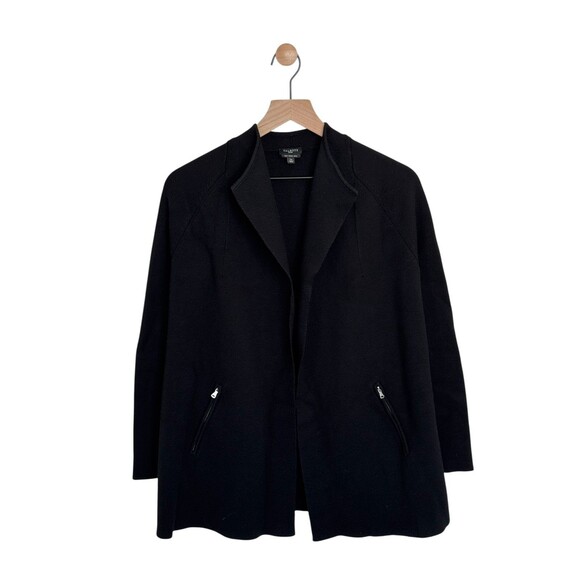 Talbots 100% Merino Wool Cardigan Jacket Size PL Open Front Zipper Pockets Black - Picture 1 of 4